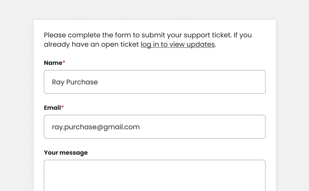 Example of the ticket submission form