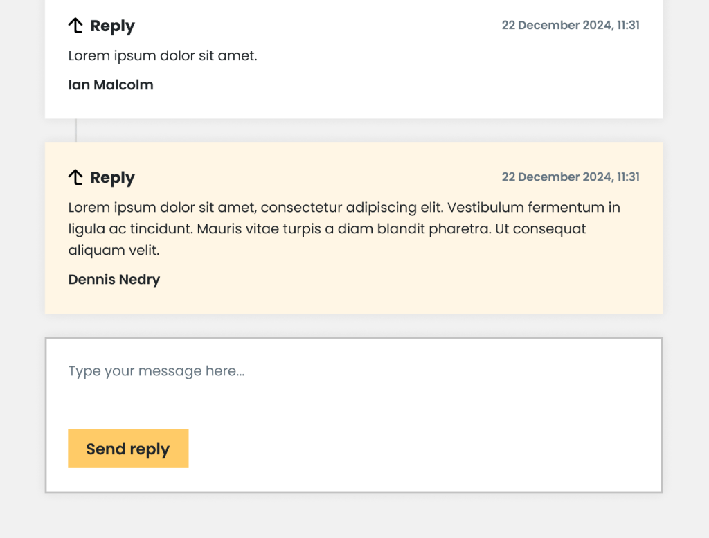 Example of a support thread, showing replies
